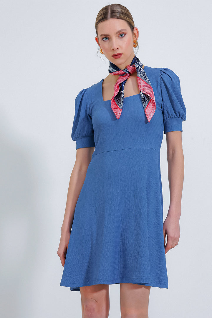 Bigdart Robe mini en tricot à encolure carrée indigo pour femme