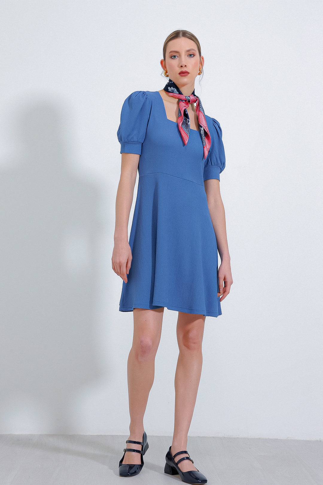 Bigdart Robe mini en tricot à encolure carrée indigo pour femme