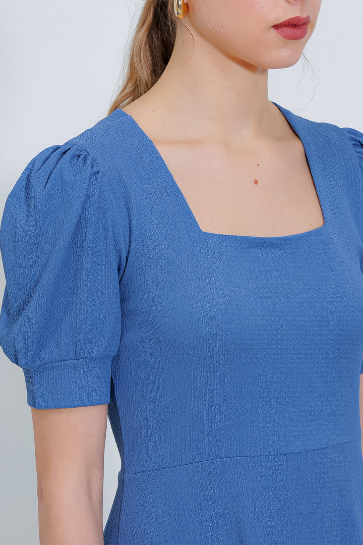 Bigdart Robe mini en tricot à encolure carrée indigo pour femme
