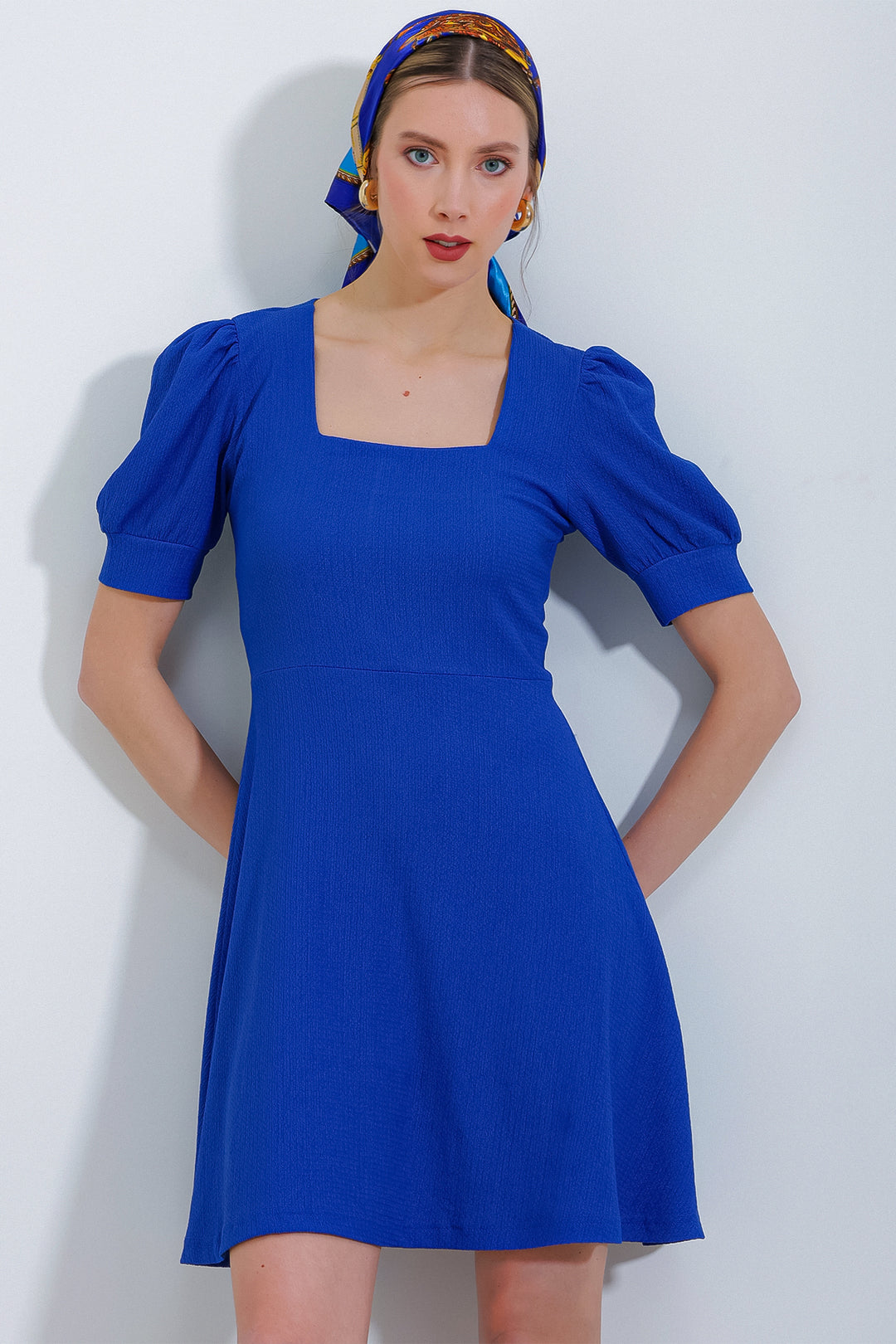 Bigdart Robe mini en tricot à encolure carrée saphir pour femme