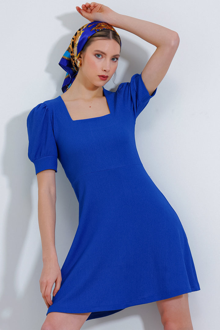 Bigdart Robe mini en tricot à encolure carrée saphir pour femme