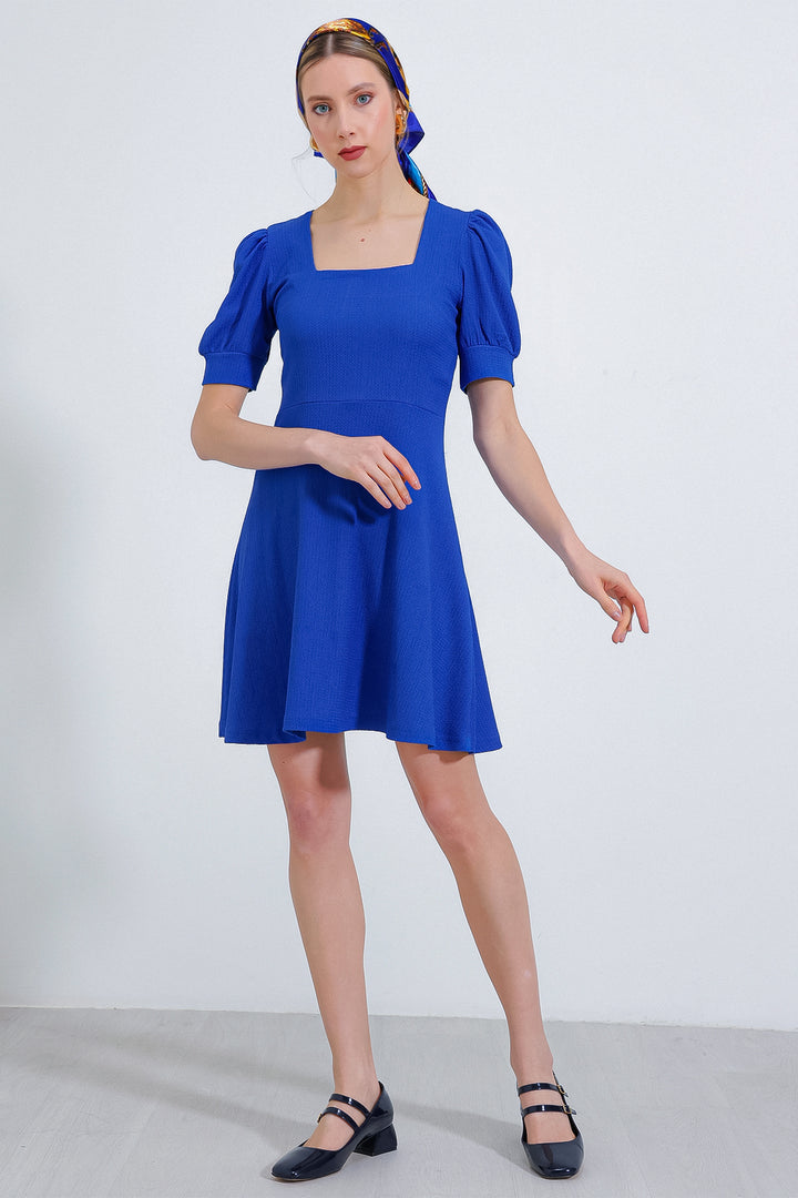 Bigdart Robe mini en tricot à encolure carrée saphir pour femme