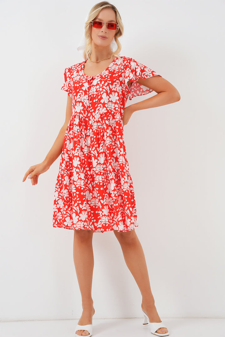 Bigdart 2352 Robe courte à col en V - Rouge