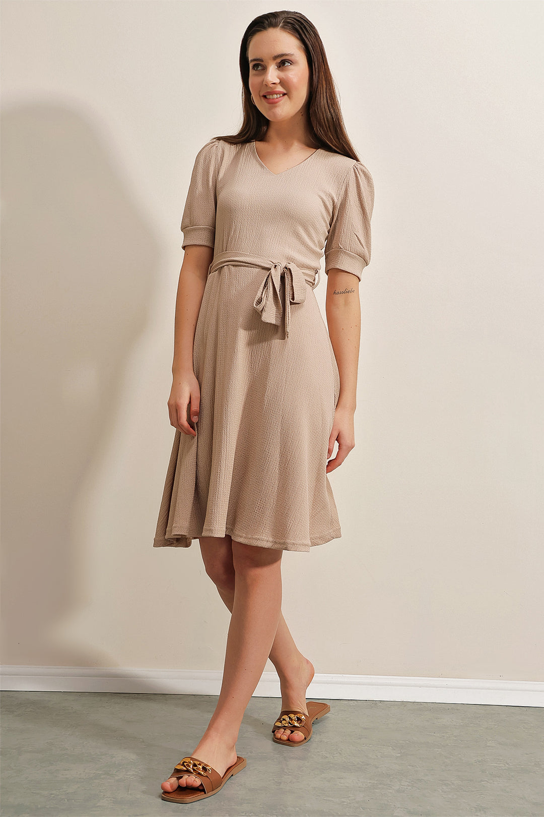 Bigdart 2370 Robe Tricotée Avec Ceinture - Beige