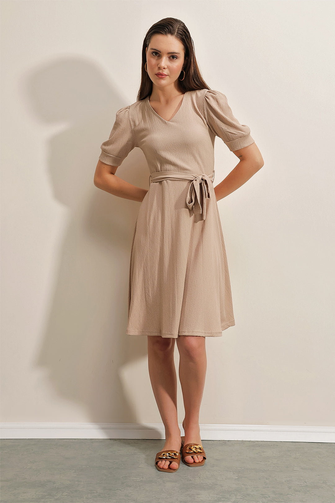 Bigdart 2370 Robe Tricotée Avec Ceinture - Beige