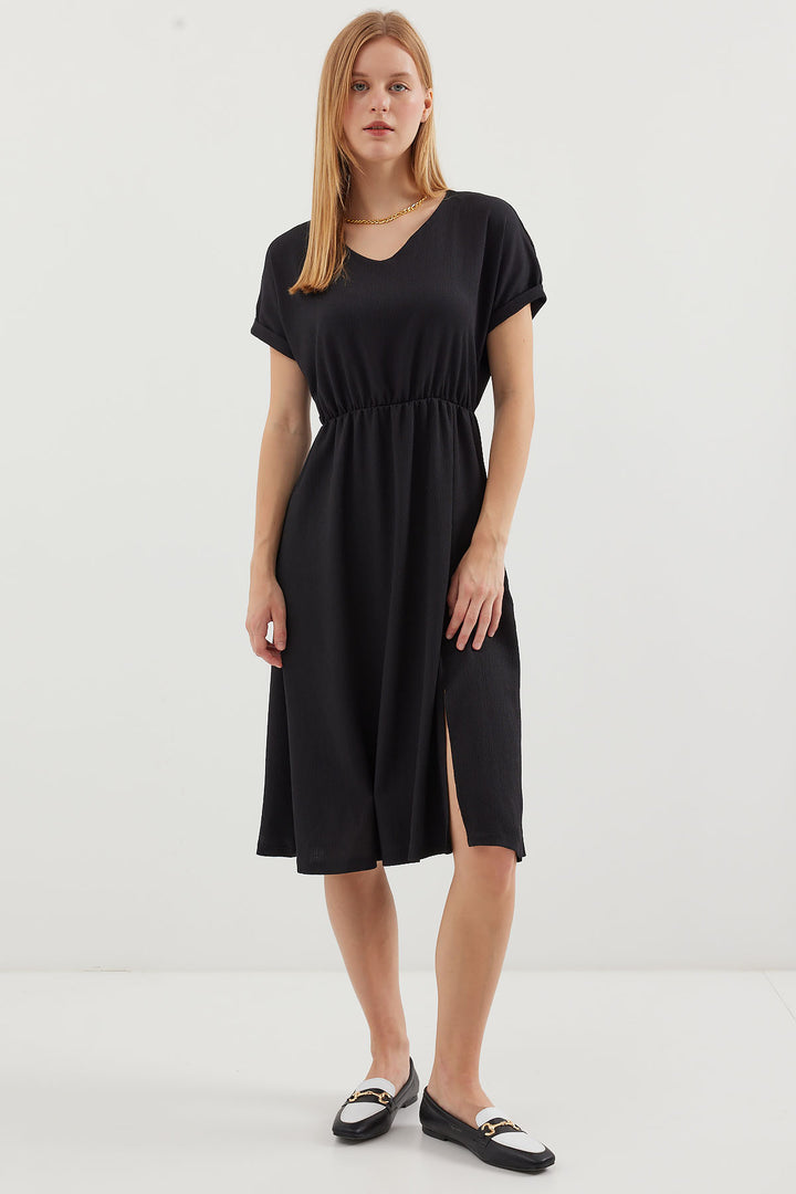 Bigdart 2378 Robe Tricot à Col en V avec Fente - Noir