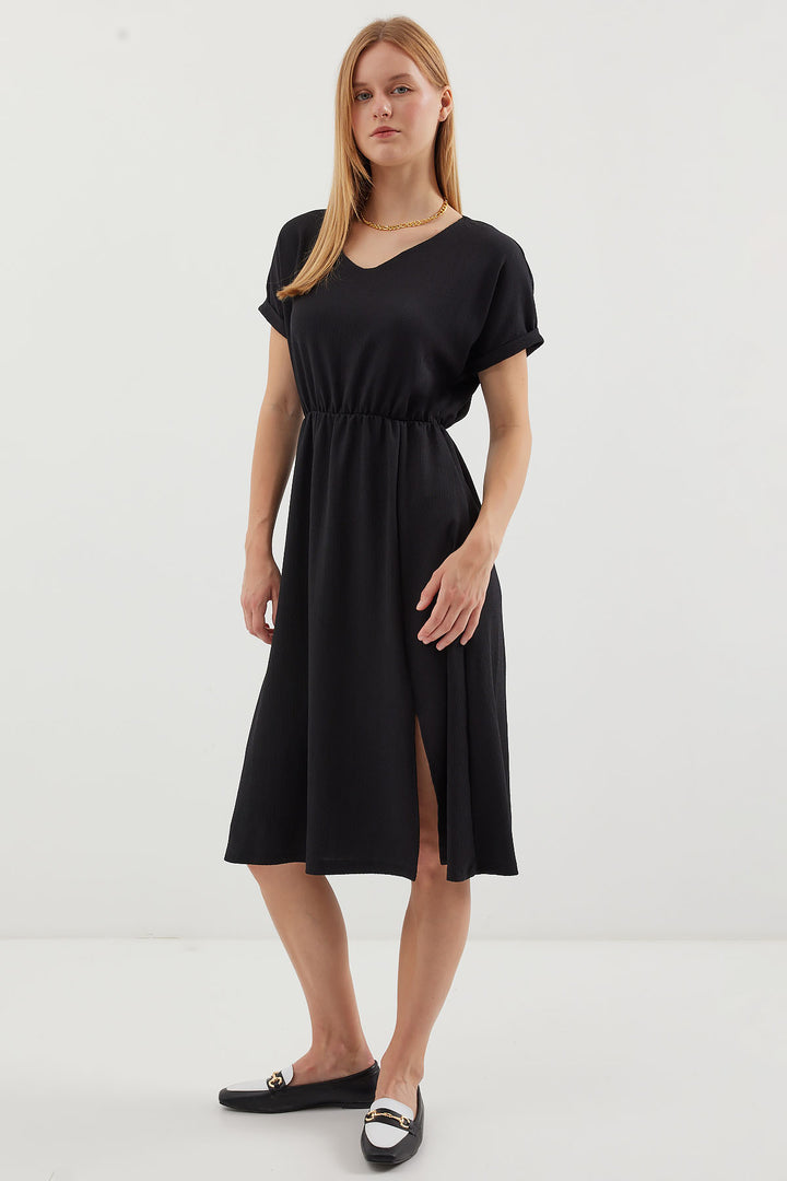 Bigdart 2378 Robe Tricot à Col en V avec Fente - Noir