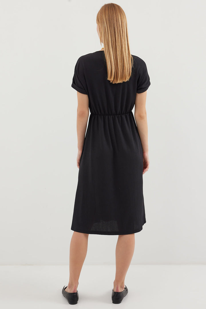 Bigdart 2378 Robe Tricot à Col en V avec Fente - Noir