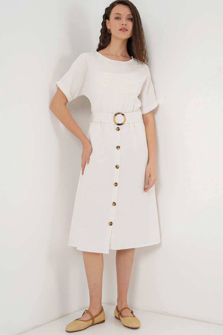 Bigdart Robe en lin avec ceinture 2389 - Écru