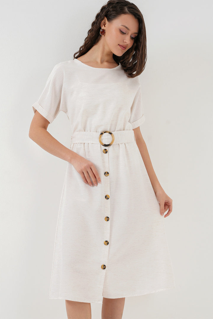 Bigdart Robe en lin avec ceinture 2389 - Écru