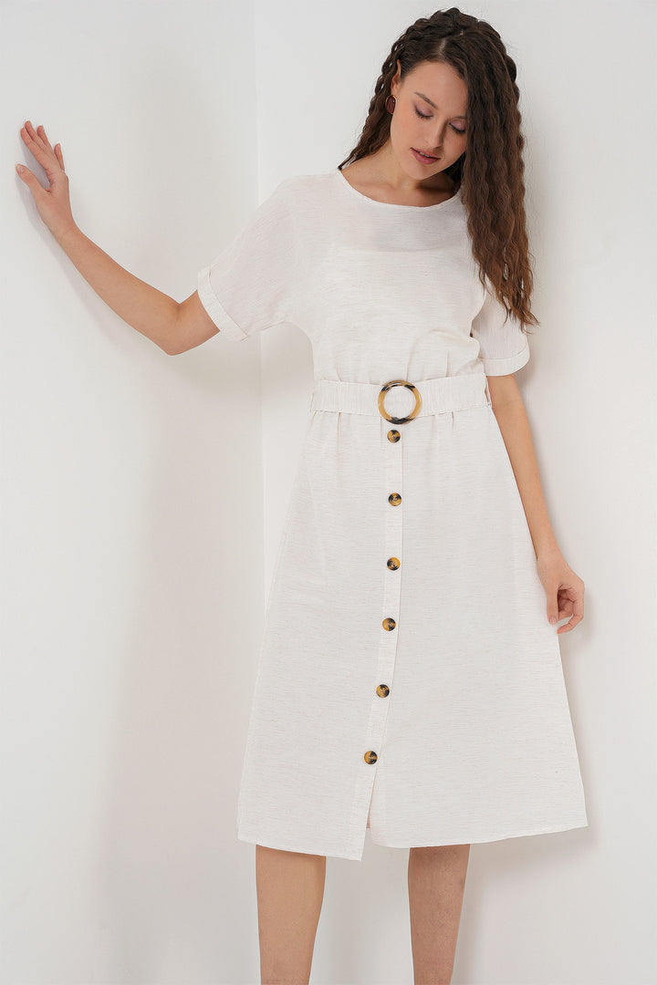 Bigdart Robe en lin avec ceinture 2389 - Écru