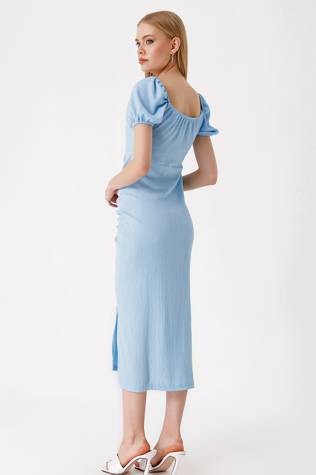 Bigdart 2396 Robe Tricotée d'Été avec Fente - Bleu