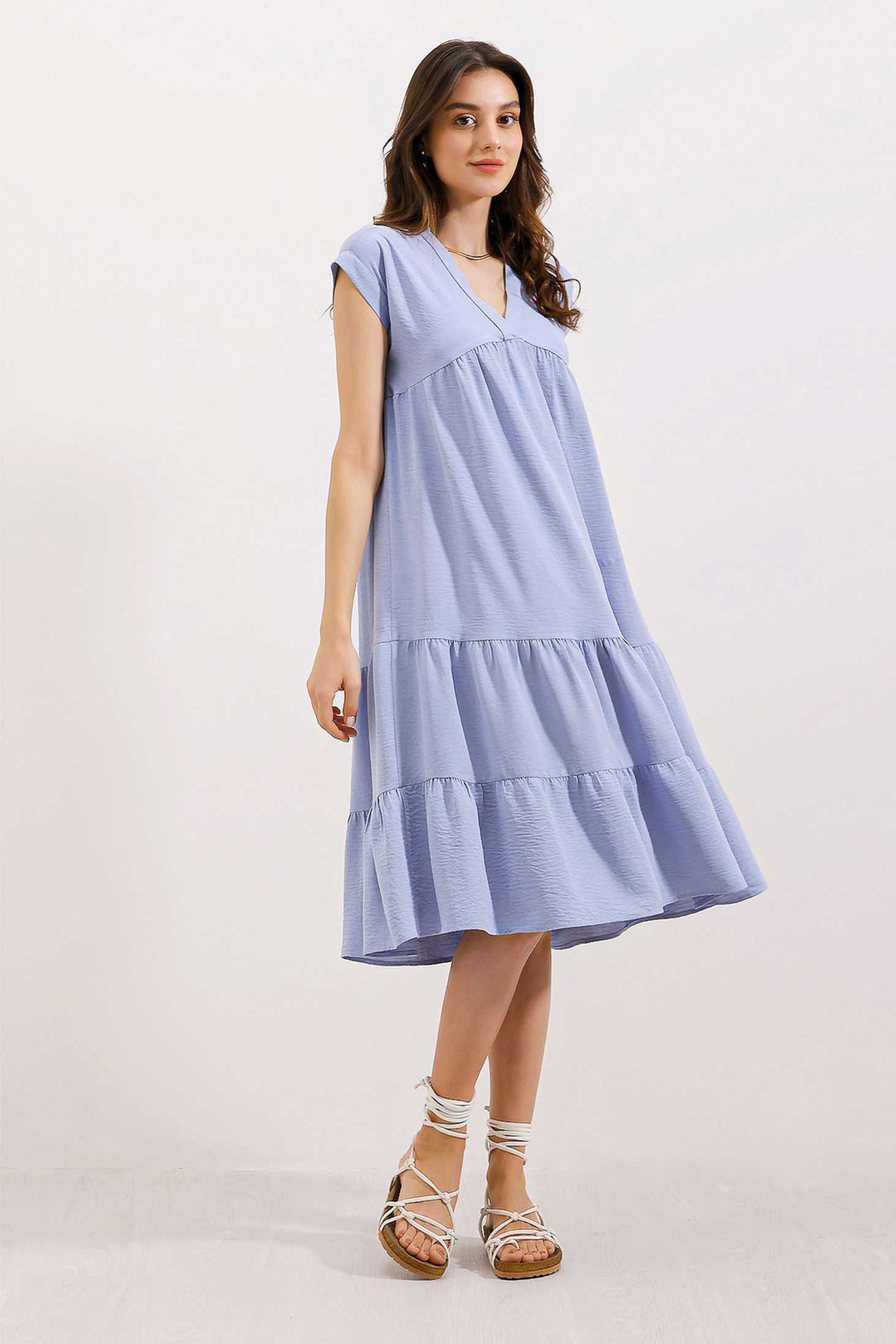 Bigdart 2398 Robe à Volants Col V - Bleu