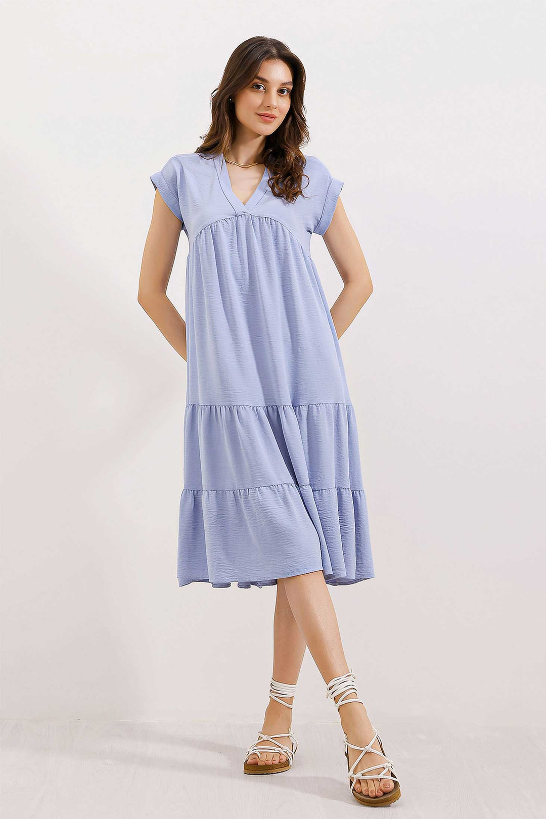 Bigdart 2398 Robe à Volants Col V - Bleu