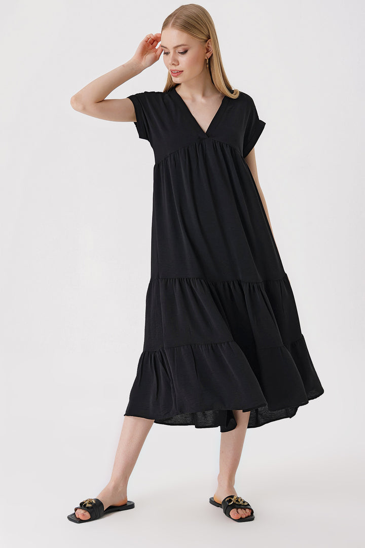 Bigdart 2398 Robe à Col en V avec Volants - Noir