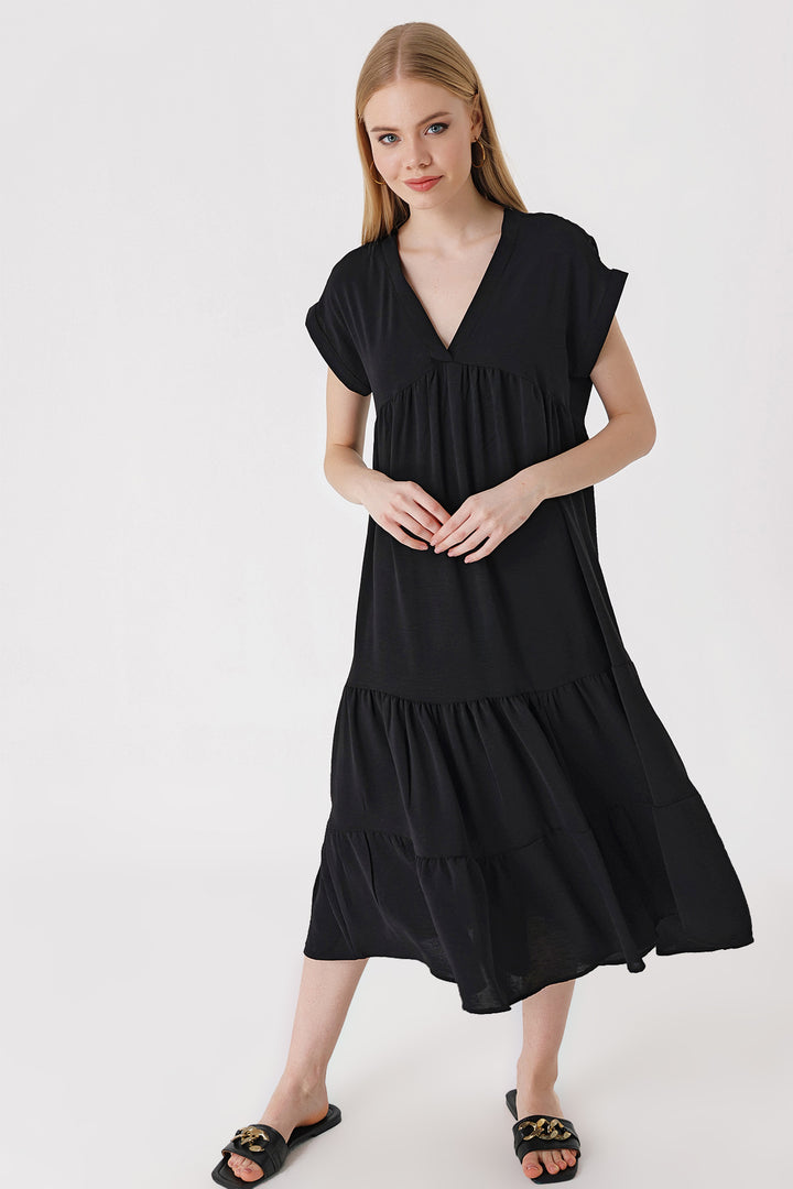 Bigdart 2398 Robe à Col en V avec Volants - Noir