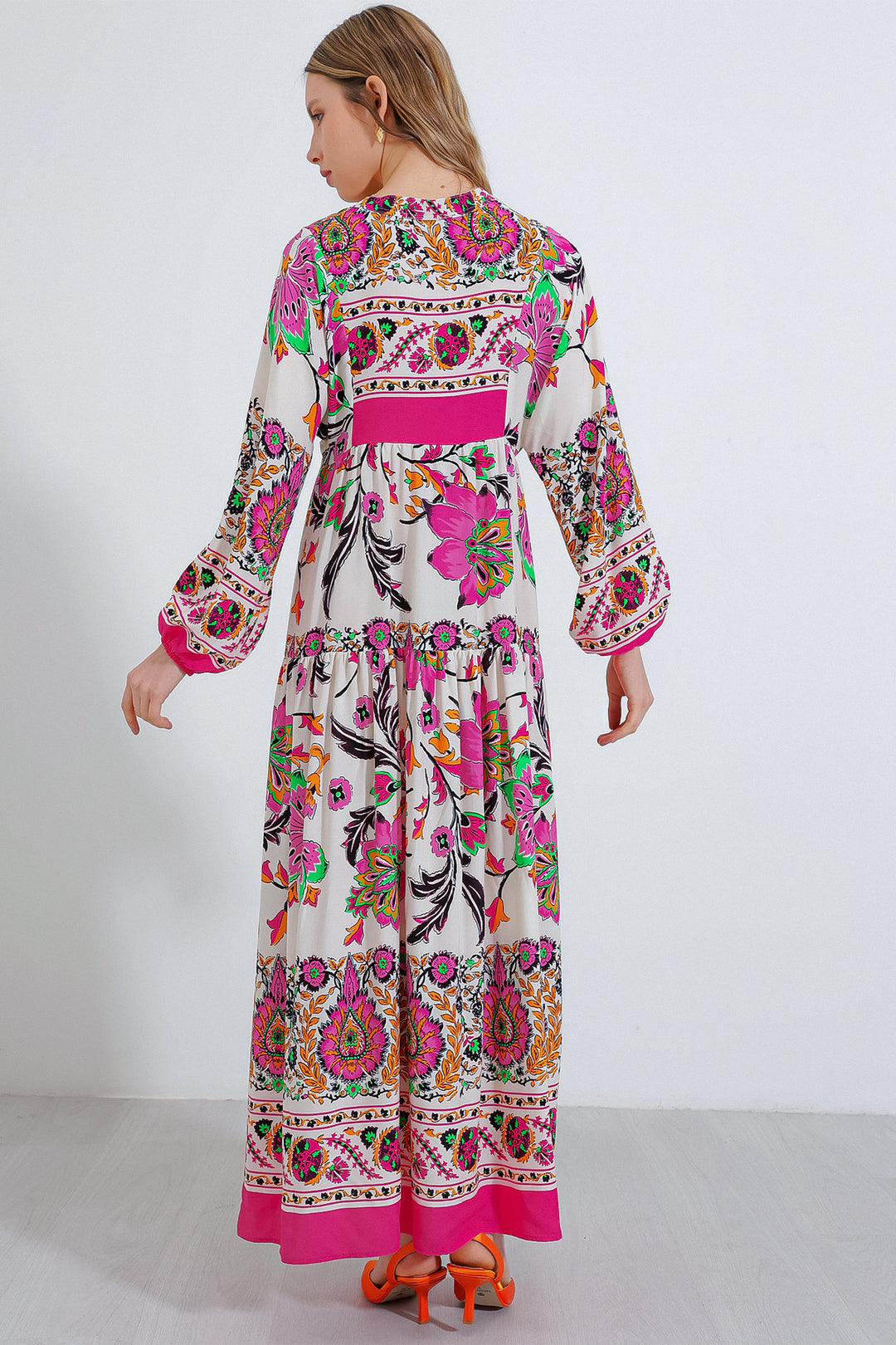 Bigdart Femme Robe Modeste Viscose Imprimée Crème Fuchsia 2423 - Fuchsia