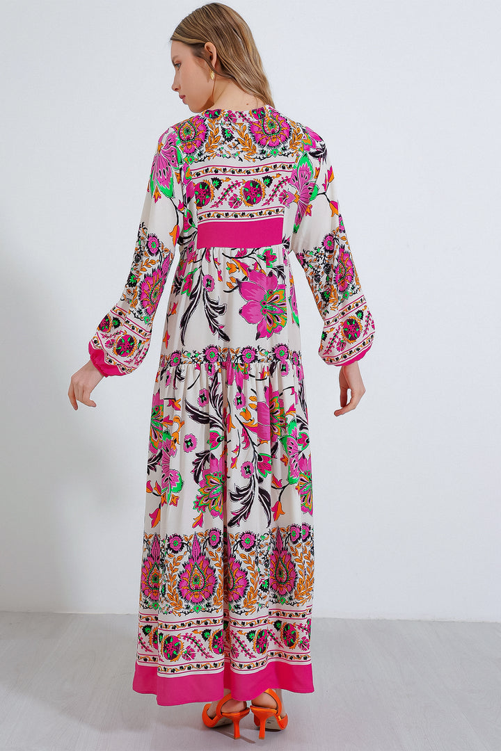 Bigdart Femme Robe Modeste Viscose Imprimée Crème Fuchsia 2423 - Fuchsia