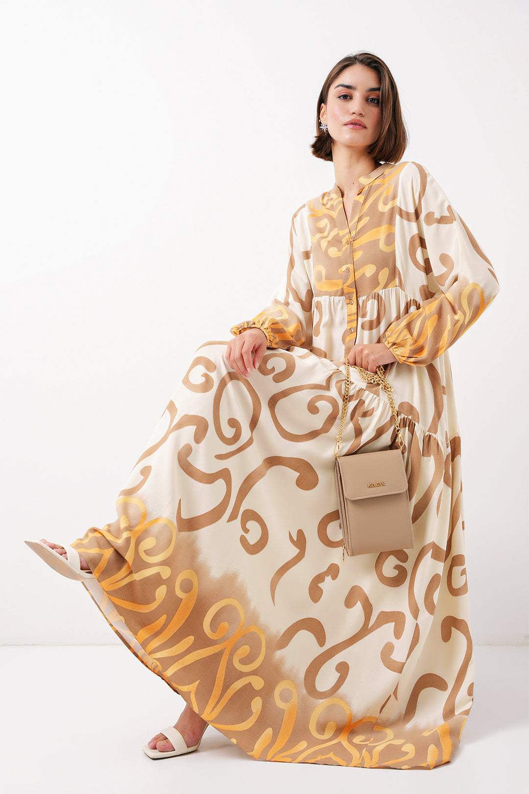Bigdart 2423 Robe de hijab à motifs authentiques - Clair Jaune