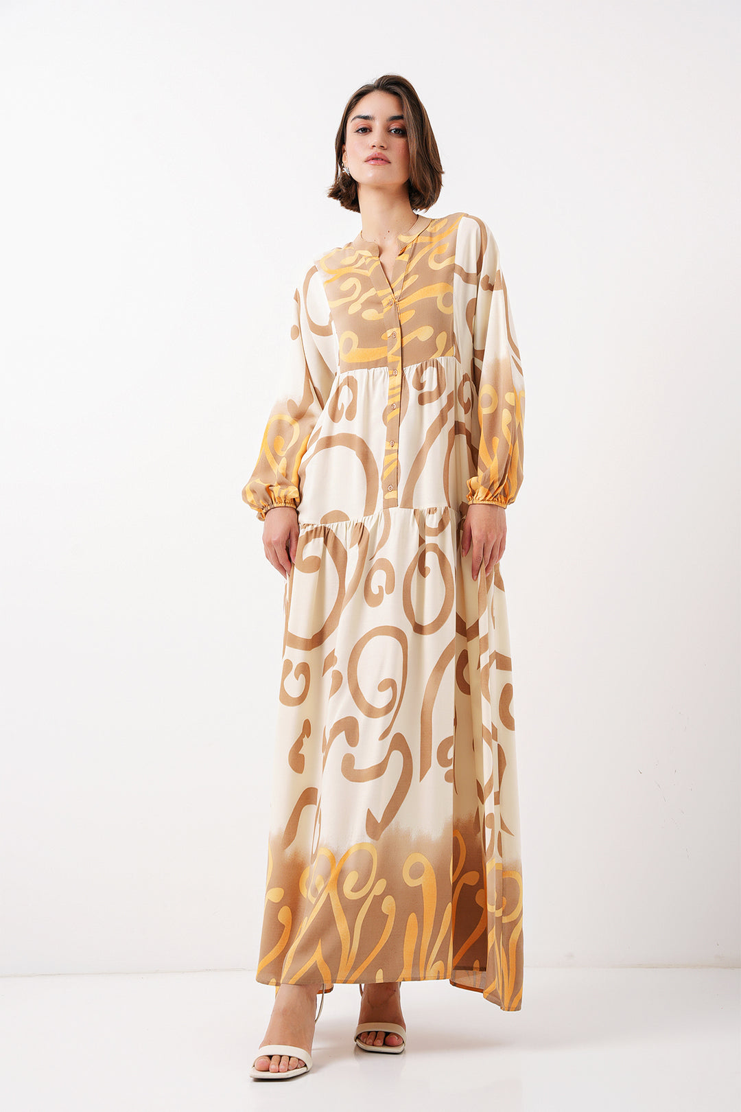 Bigdart 2423 Robe de hijab à motifs authentiques - Clair Jaune