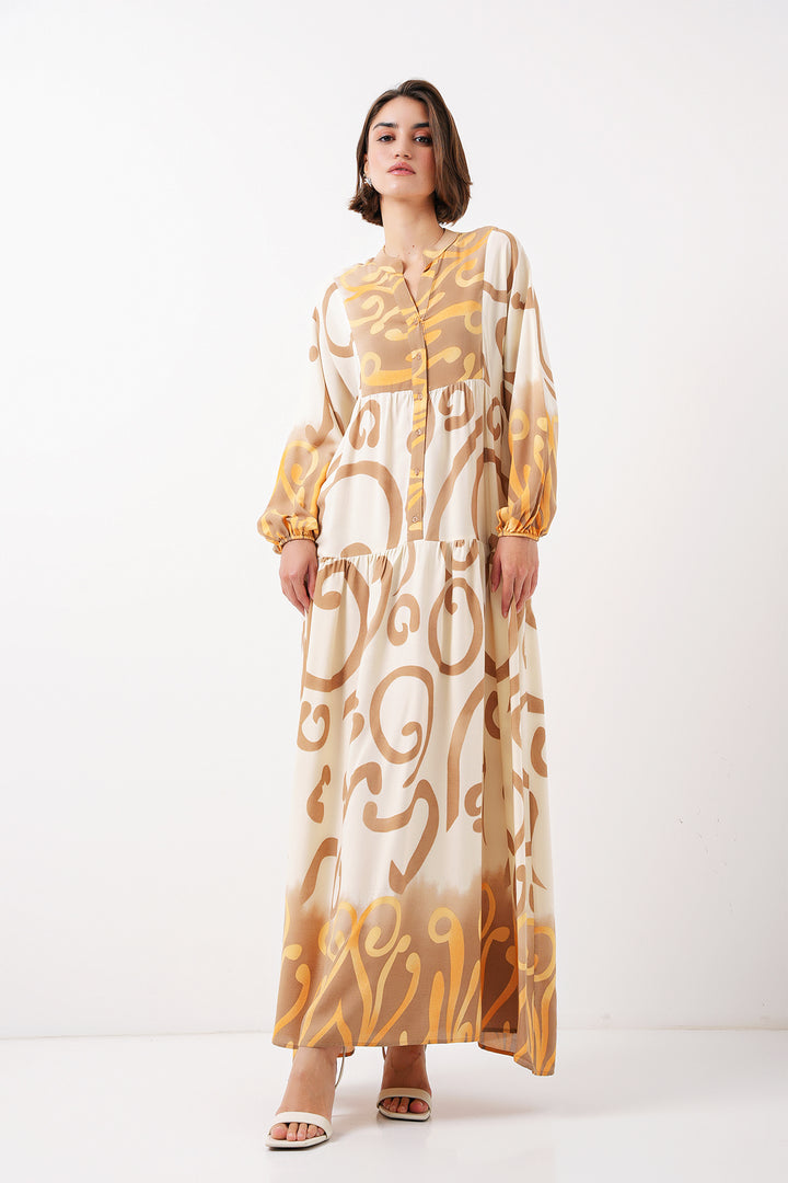 Bigdart 2423 Robe de hijab à motifs authentiques - Clair Jaune