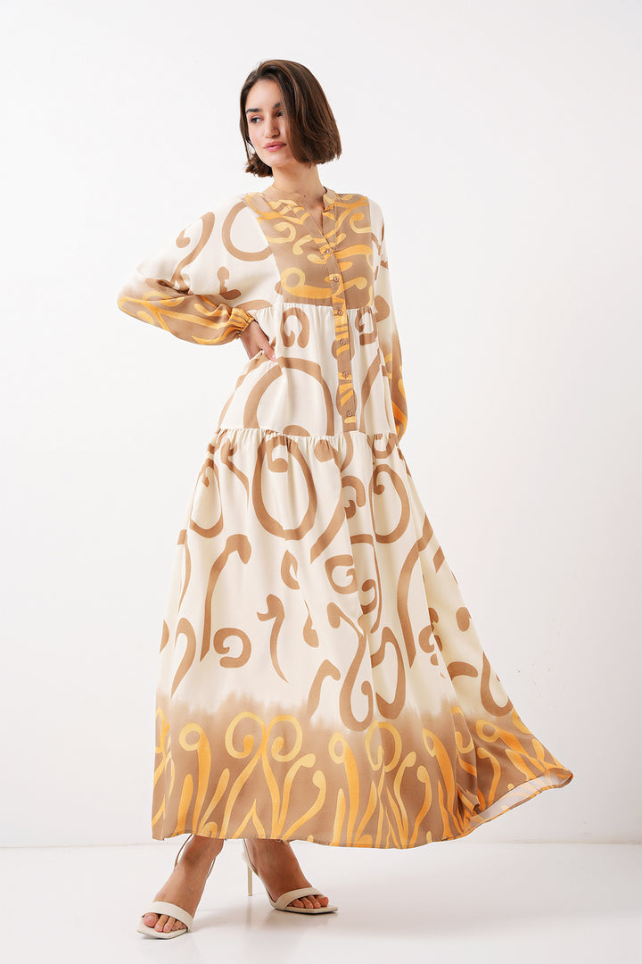 Bigdart 2423 Robe de hijab à motifs authentiques - Clair Jaune