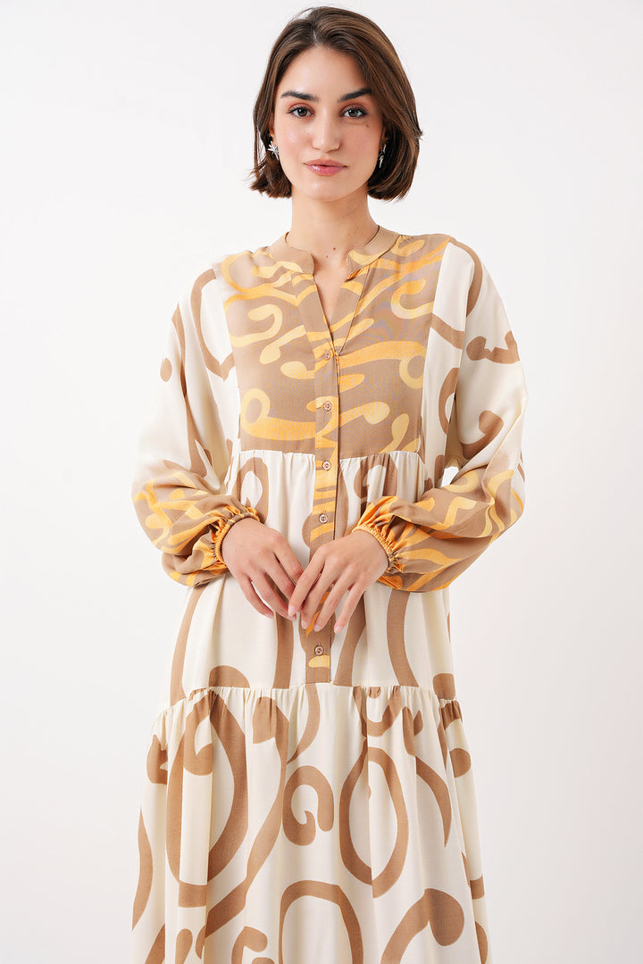 Bigdart 2423 Robe de hijab à motifs authentiques - Clair Jaune