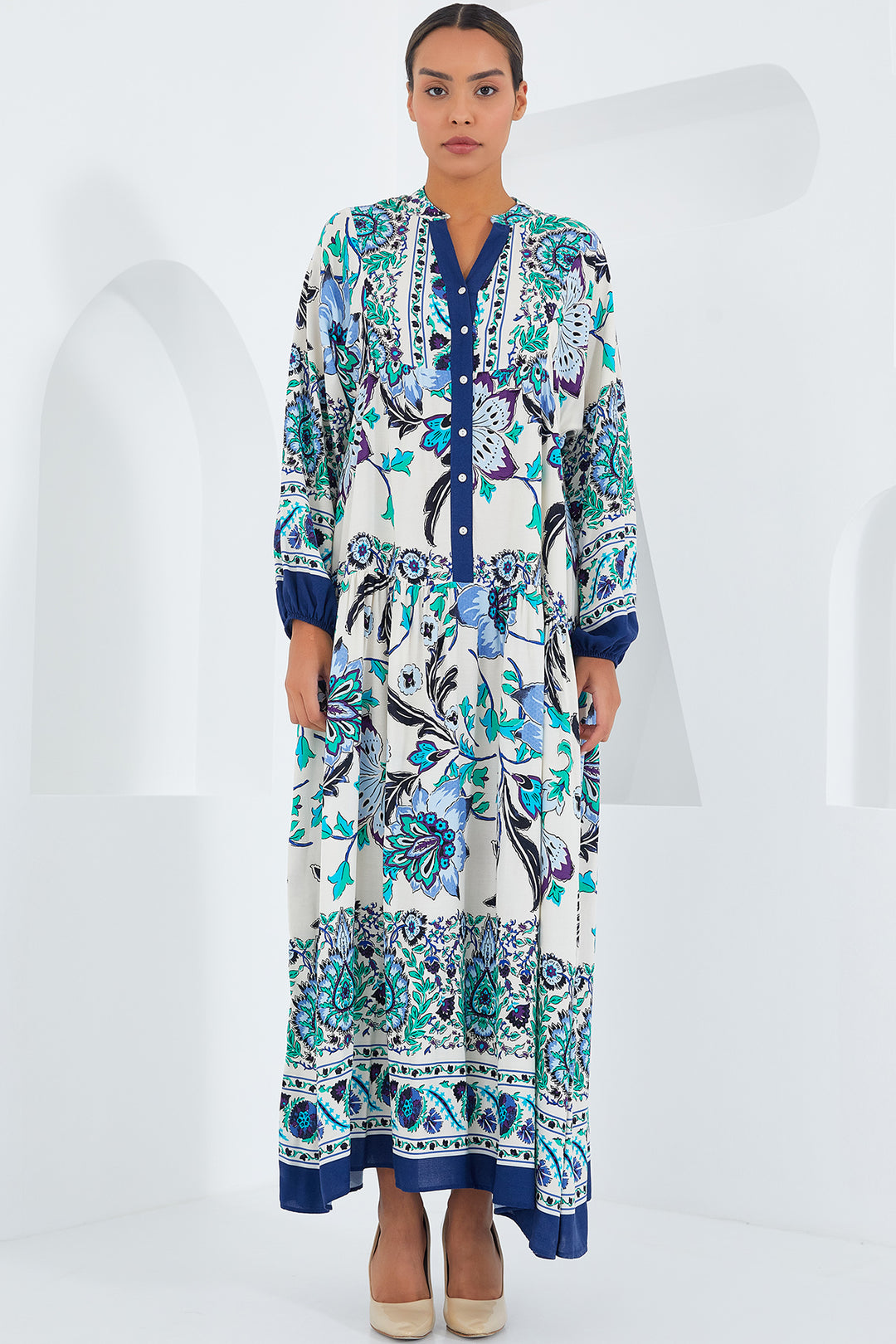 Bigdart Robe Modeste en Viscose Vert Bleu Marine Femme 2423