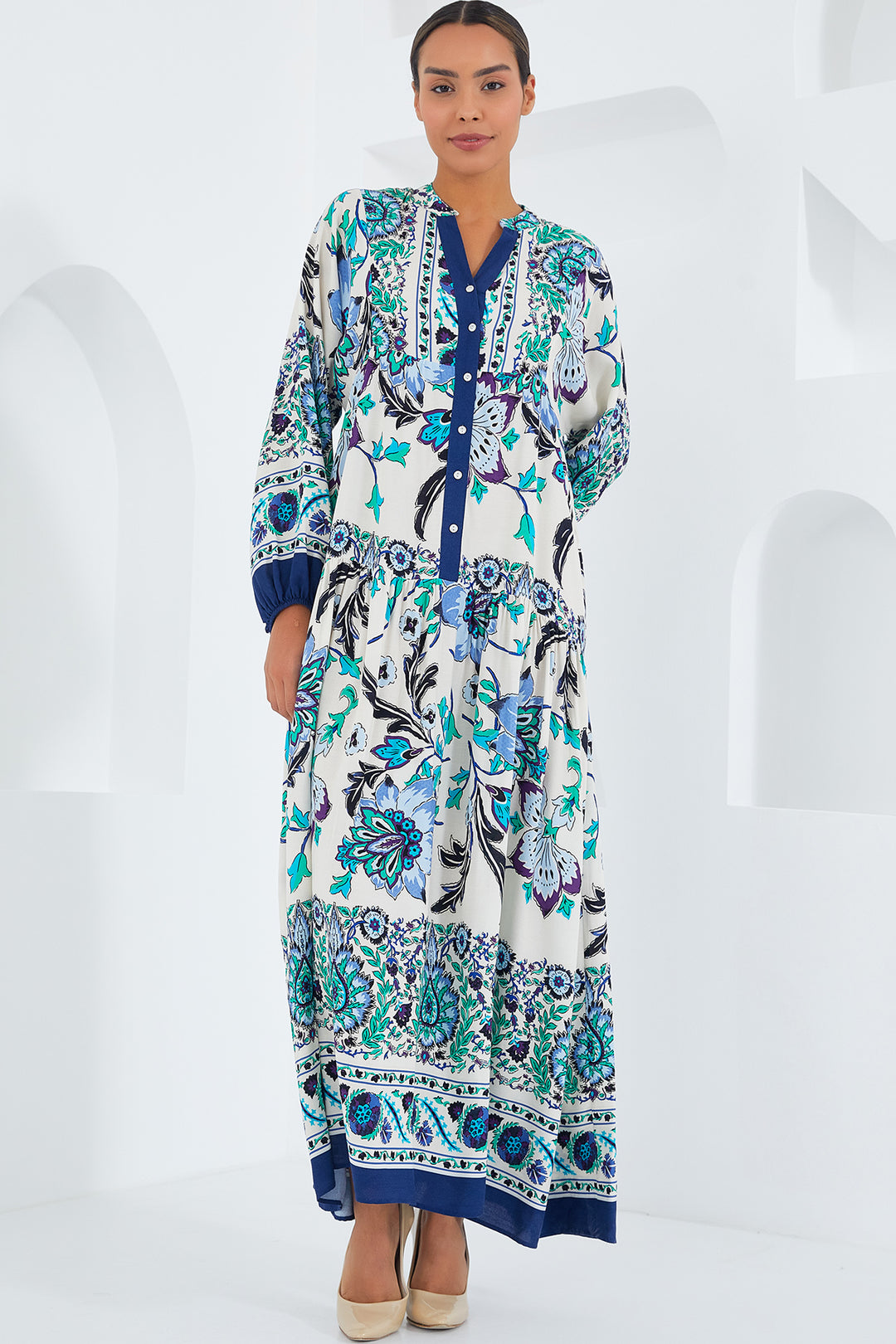 Bigdart Robe Modeste en Viscose Vert Bleu Marine Femme 2423