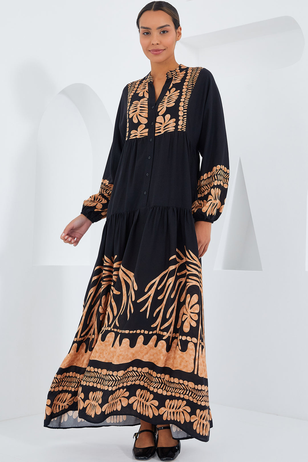 Bigdart Robe de hijab en viscose noir vison pour femme 2423