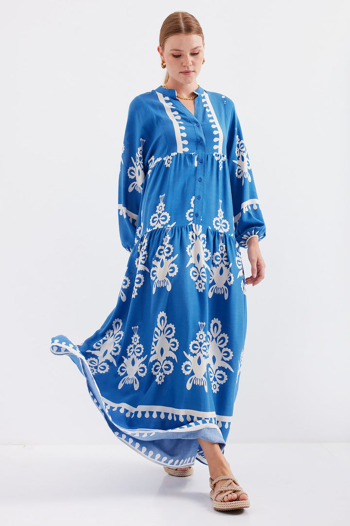 Bigdart Robe de hijab à motifs authentiques 2423 - Blanc - Blanc - Blanc - Indigo