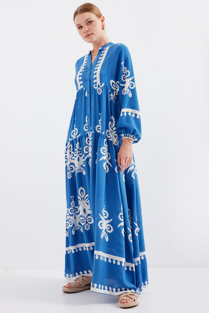 Bigdart Robe de hijab à motifs authentiques 2423 - Blanc - Blanc - Blanc - Indigo