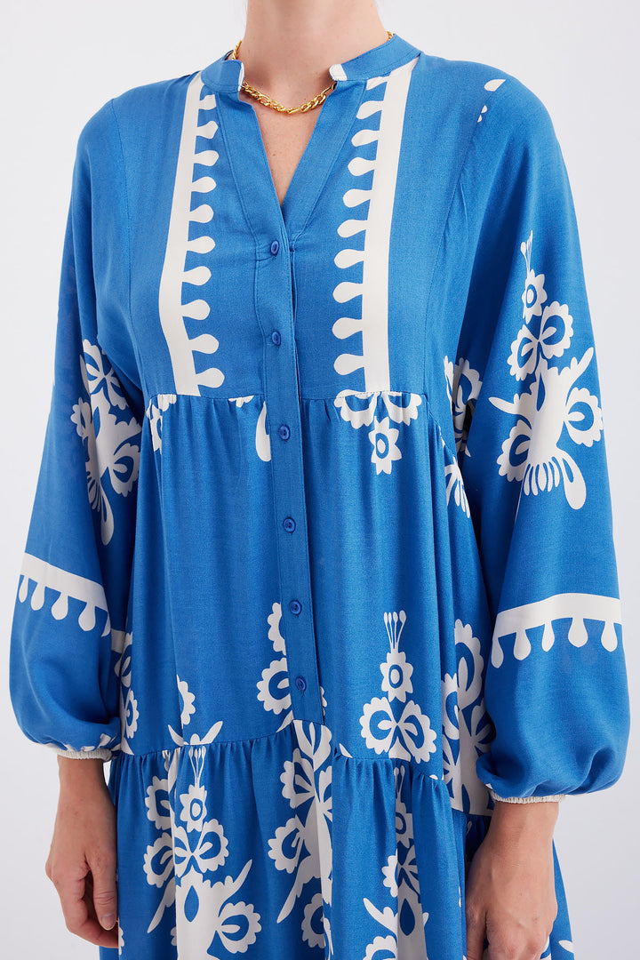 Bigdart Robe de hijab à motifs authentiques 2423 - Blanc - Blanc - Blanc - Indigo