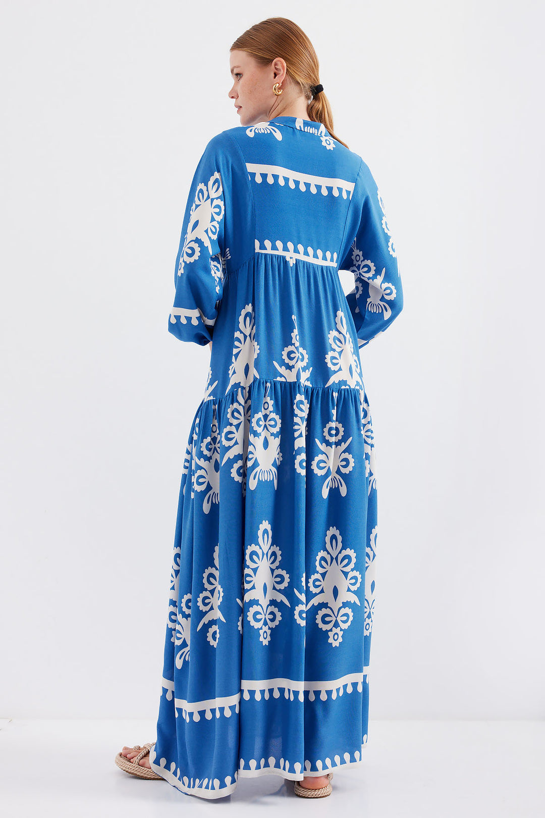 Bigdart Robe de hijab à motifs authentiques 2423 - Blanc - Blanc - Blanc - Indigo