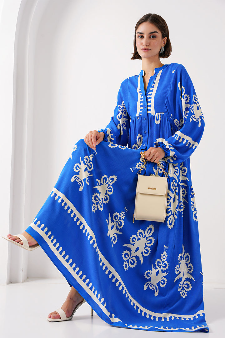 Bigdart 2423 Robe Modeste Imprimée Authentique - Blanc - Blanc / Bleu marine
