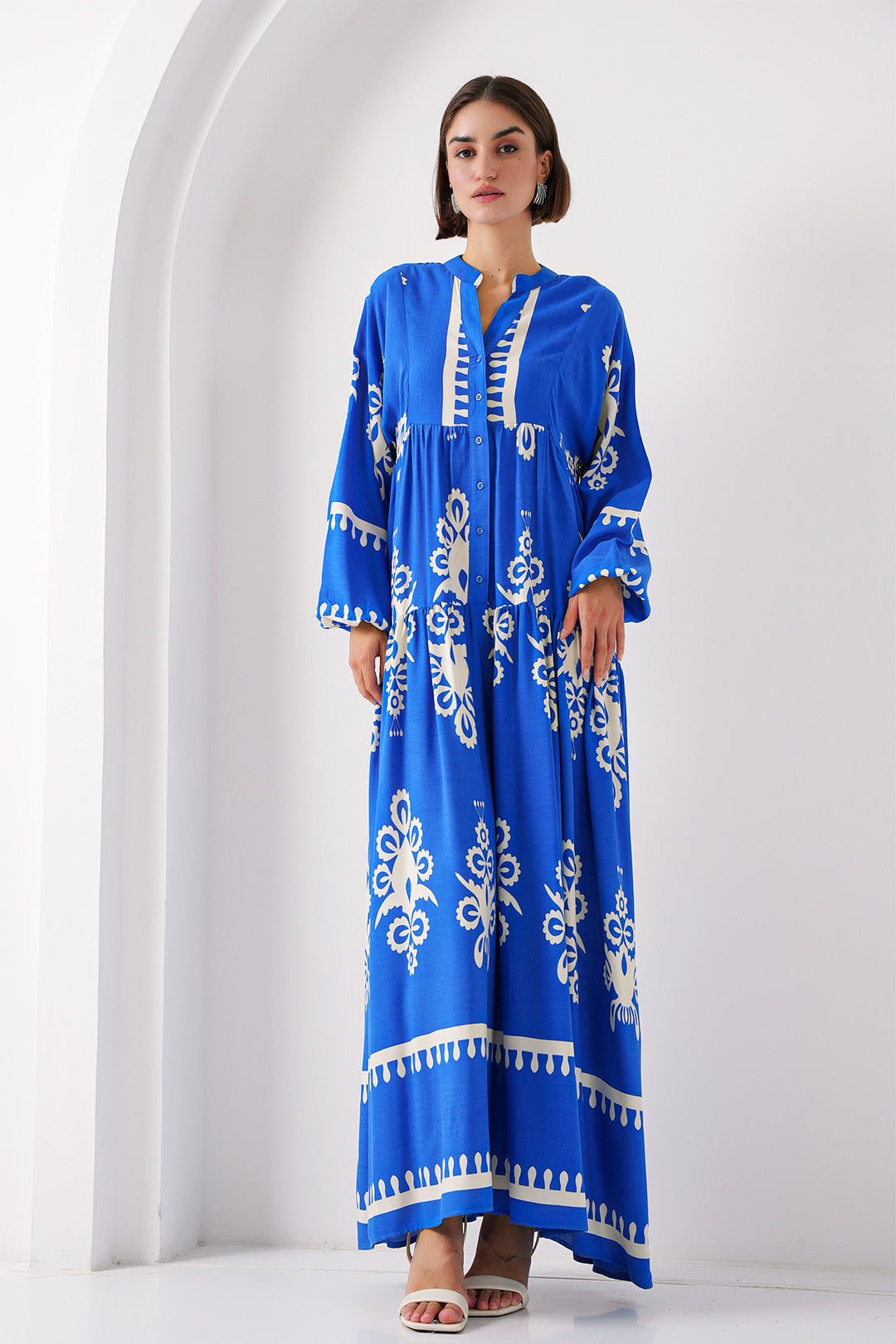 Bigdart 2423 Robe Modeste Imprimée Authentique - Blanc - Blanc / Bleu marine