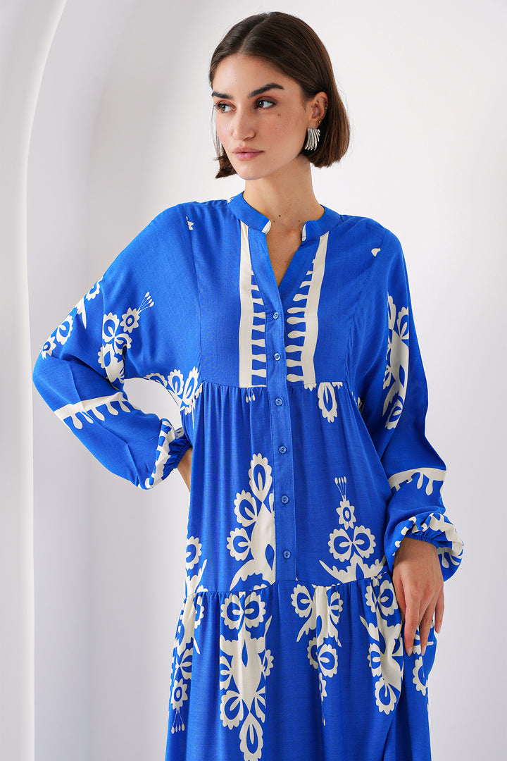 Bigdart 2423 Robe Modeste Imprimée Authentique - Blanc - Blanc / Bleu marine