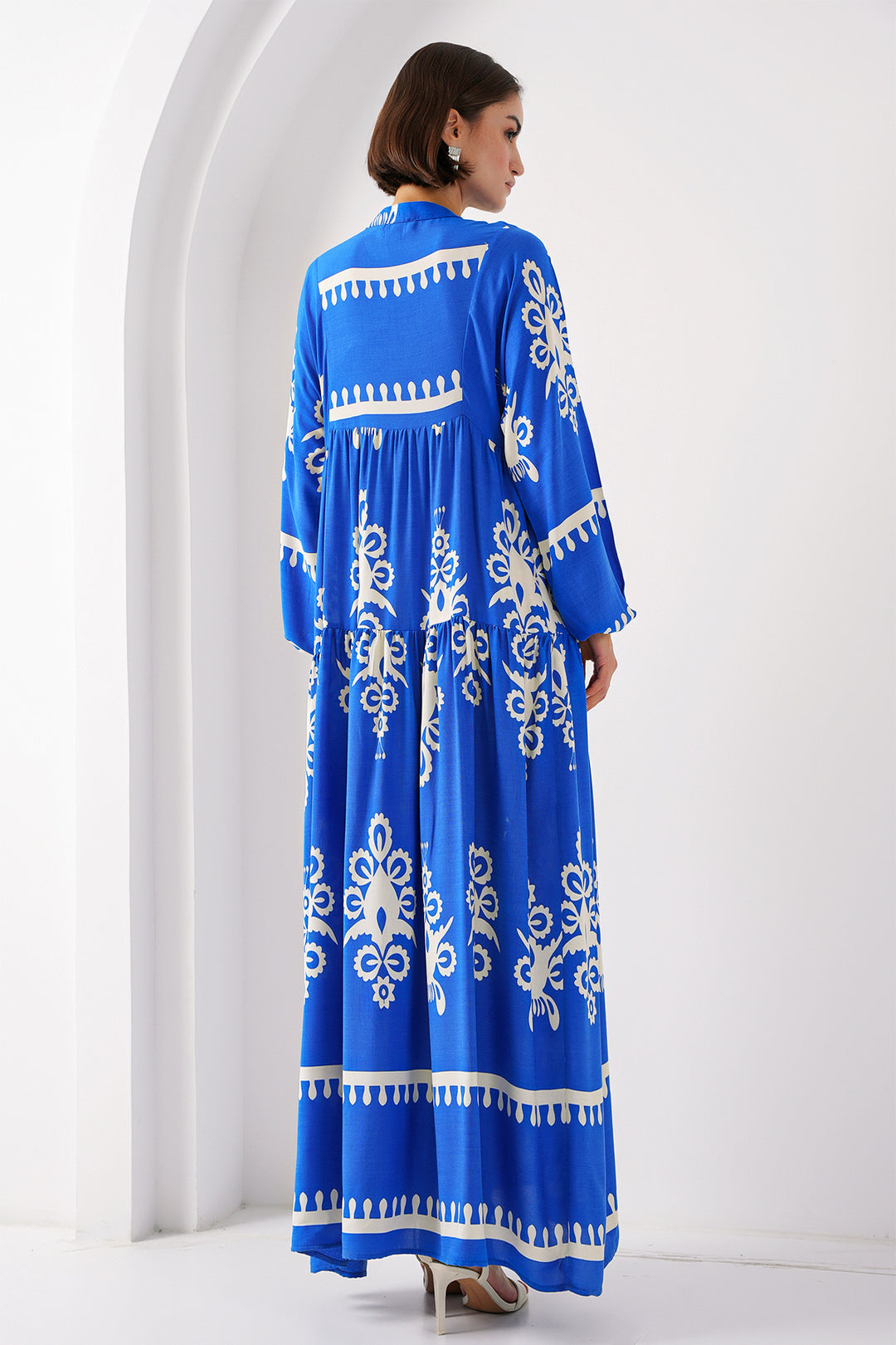 Bigdart 2423 Robe Modeste Imprimée Authentique - Blanc - Blanc / Bleu marine