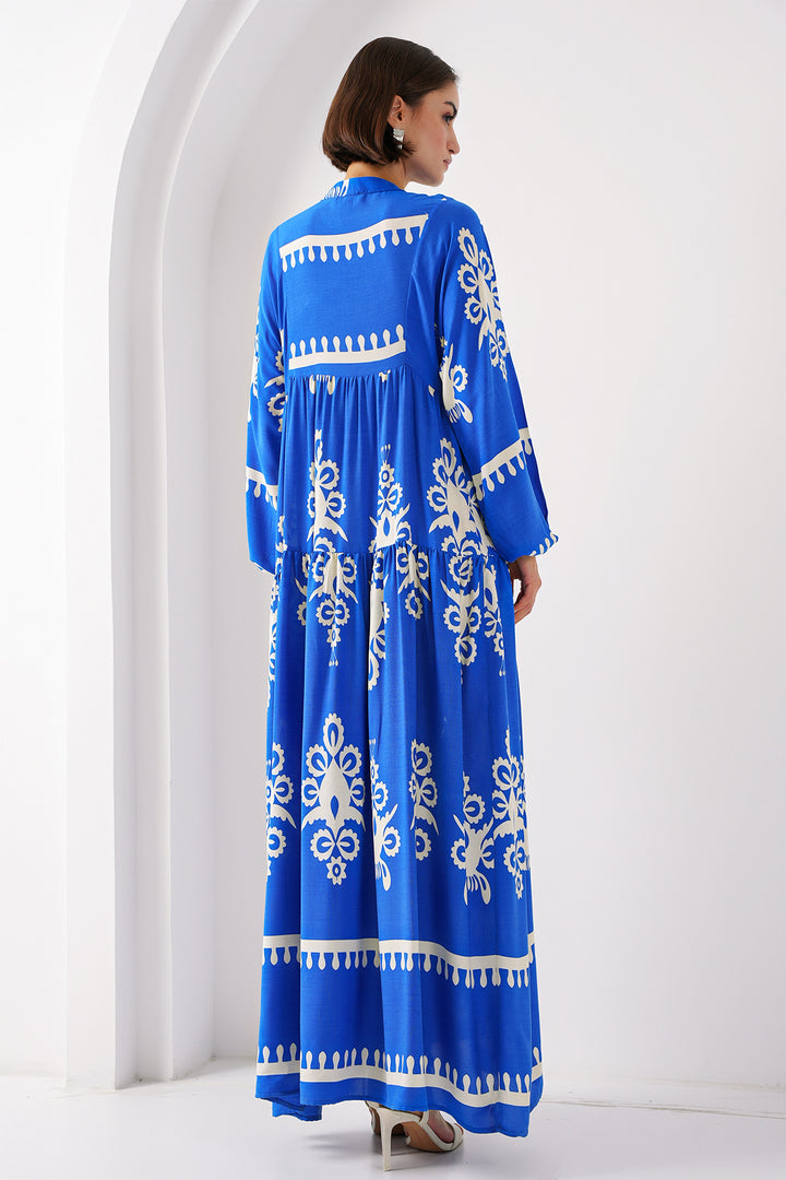 Bigdart 2423 Robe Modeste Imprimée Authentique - Blanc - Blanc / Bleu marine