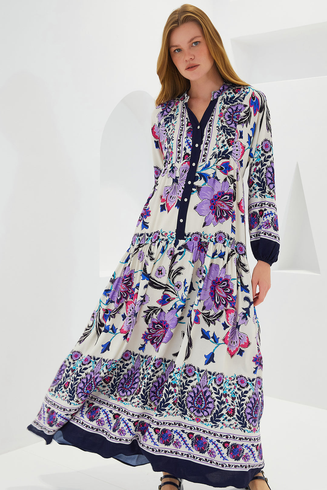 Bigdart Robe Modeste en Viscose Violet Bleu Marine Femme 2423