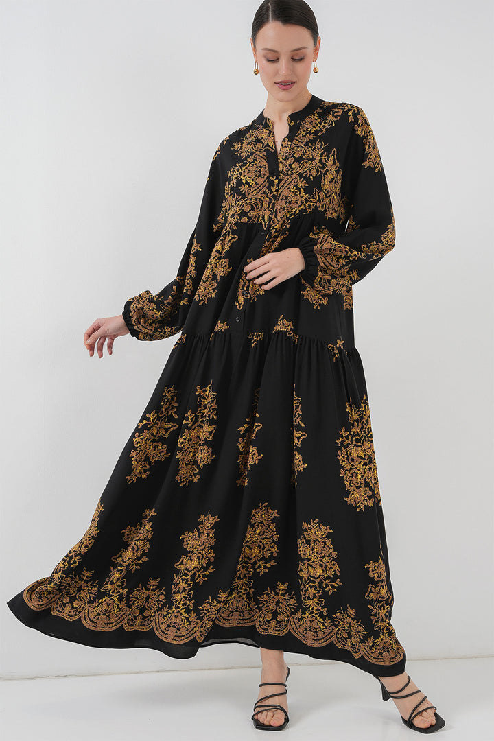 Bigdart Robe pour le hijab à motifs Noir Gold 2423 - Noir