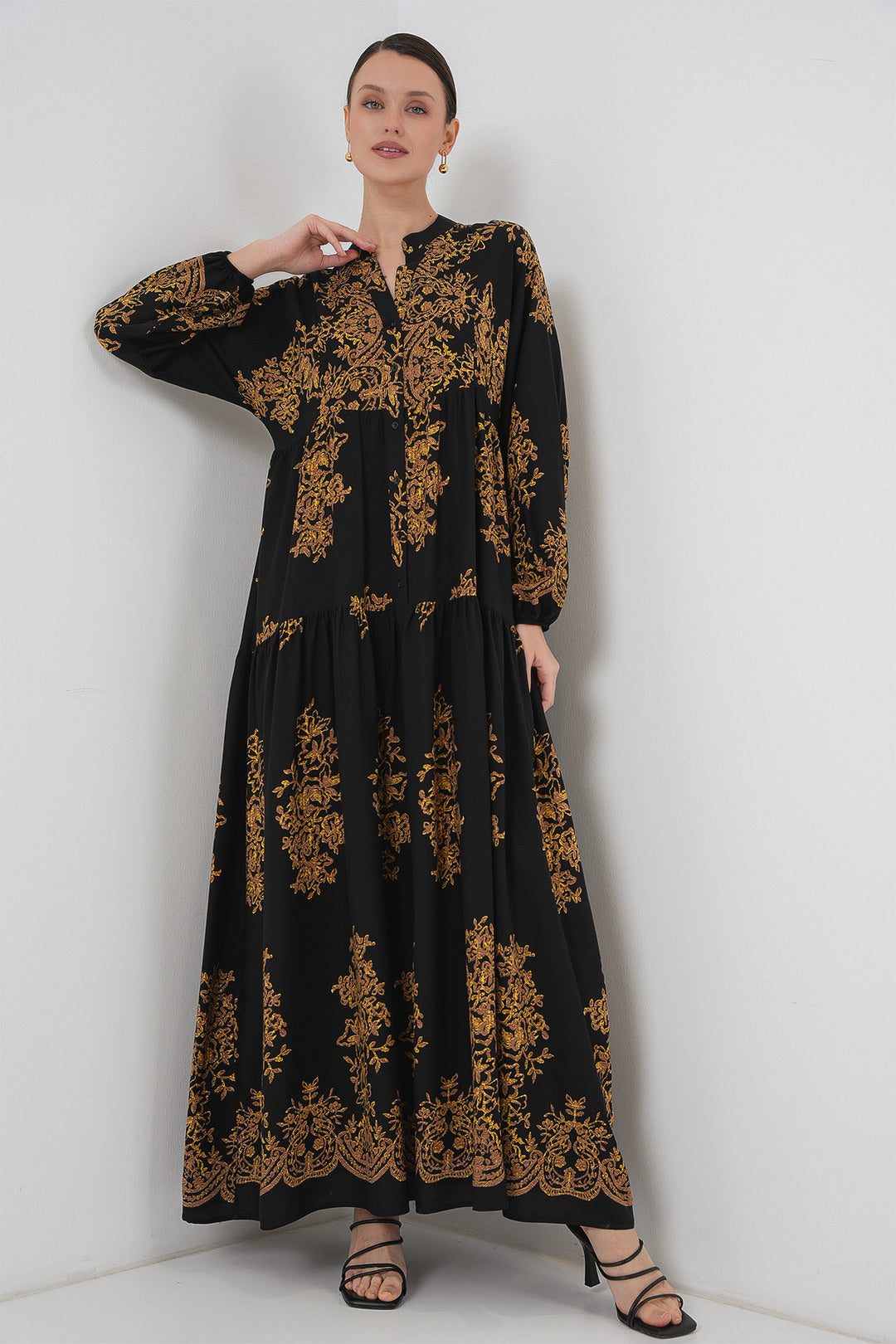 Bigdart Robe pour le hijab à motifs Noir Gold 2423 - Noir
