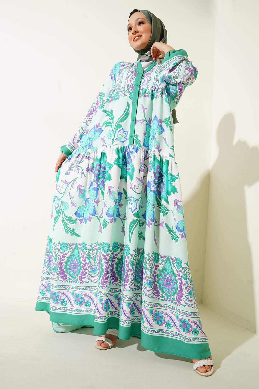 Bigdart 2423 Robe modeste à motifs authentiques - Menthe
