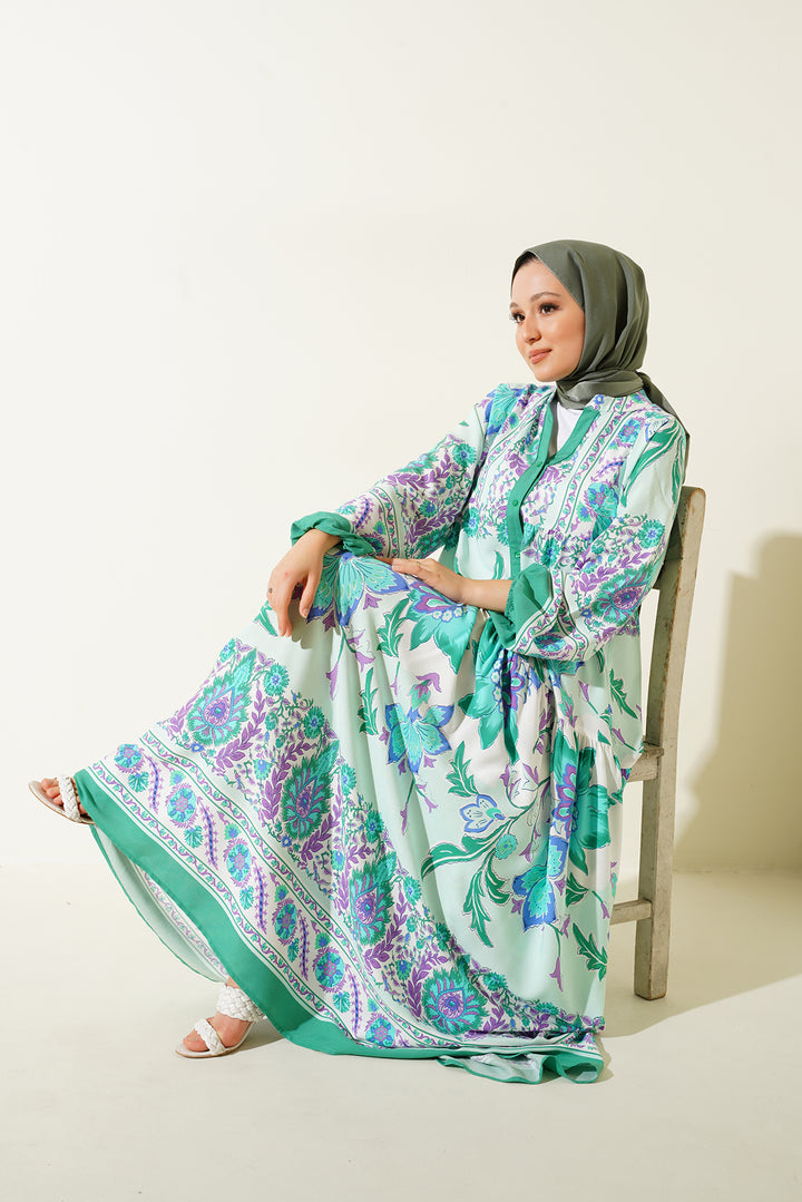 Bigdart 2423 Robe modeste à motifs authentiques - Menthe