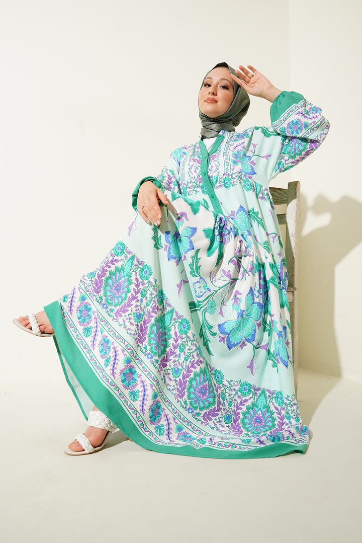 Bigdart 2423 Robe modeste à motifs authentiques - Menthe
