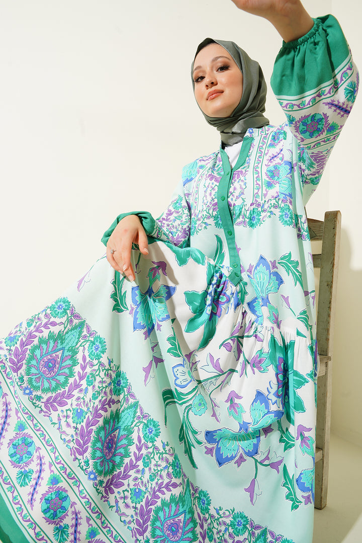 Bigdart 2423 Robe modeste à motifs authentiques - Menthe