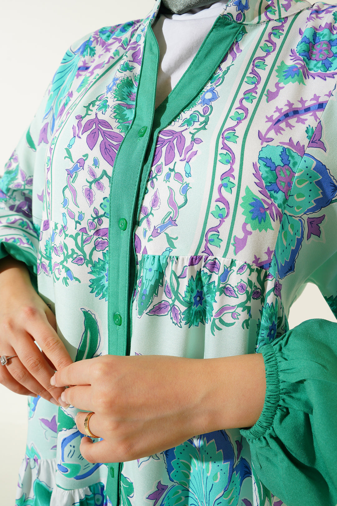 Bigdart 2423 Robe modeste à motifs authentiques - Menthe