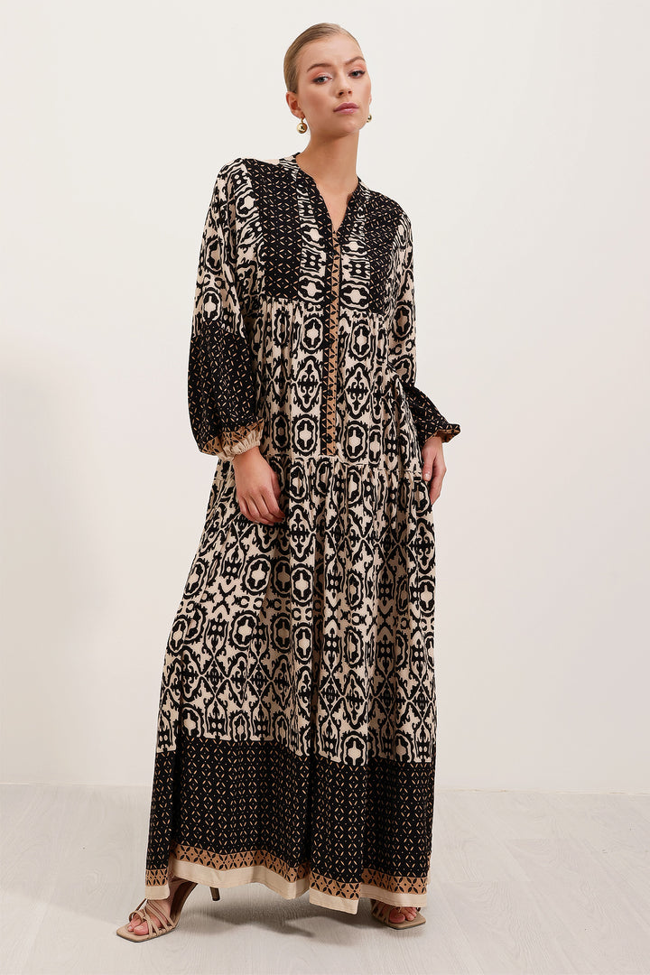 Bigdart Robe de hijab en viscose à motifs noir et beige pour femme 2423 - d. Noir