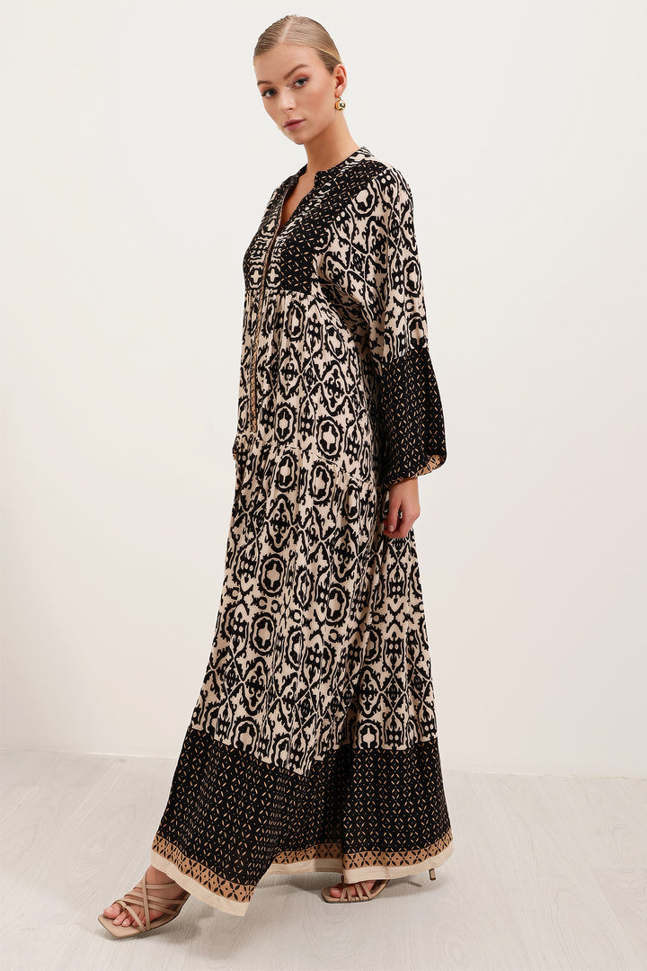 Bigdart Robe de hijab en viscose à motifs noir et beige pour femme 2423 - d. Noir