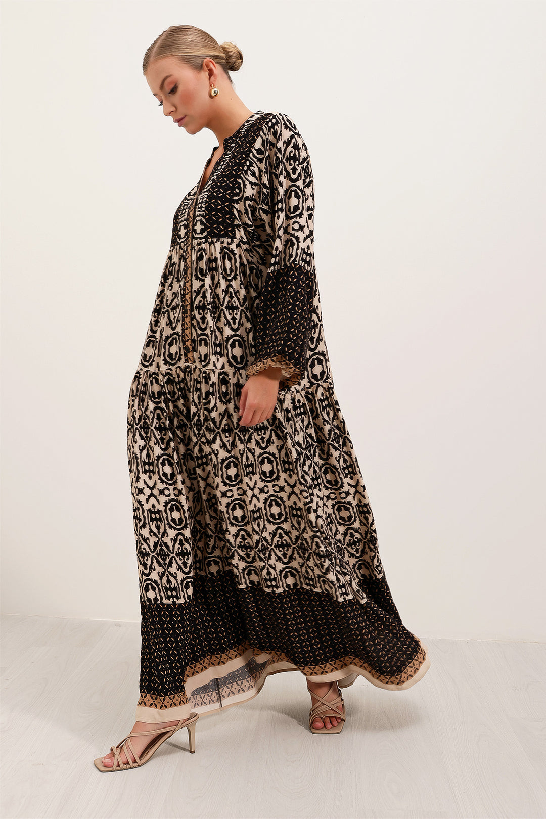 Bigdart Robe de hijab en viscose à motifs noir et beige pour femme 2423 - d. Noir